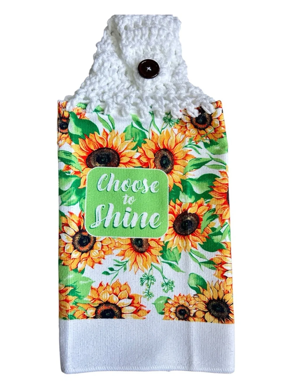 Hand Crafted Sunflower Hanging Kitchen Towels - White, Yellow & Green